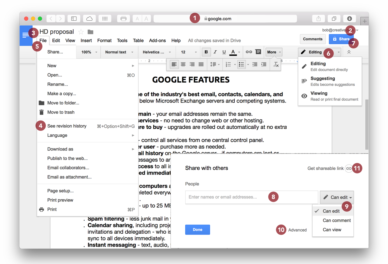 Online collaboration with Google Docs - sharing a doc and adding